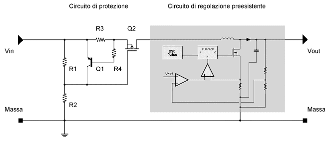 Schema elettrico del circuito di protezione per alimentatore